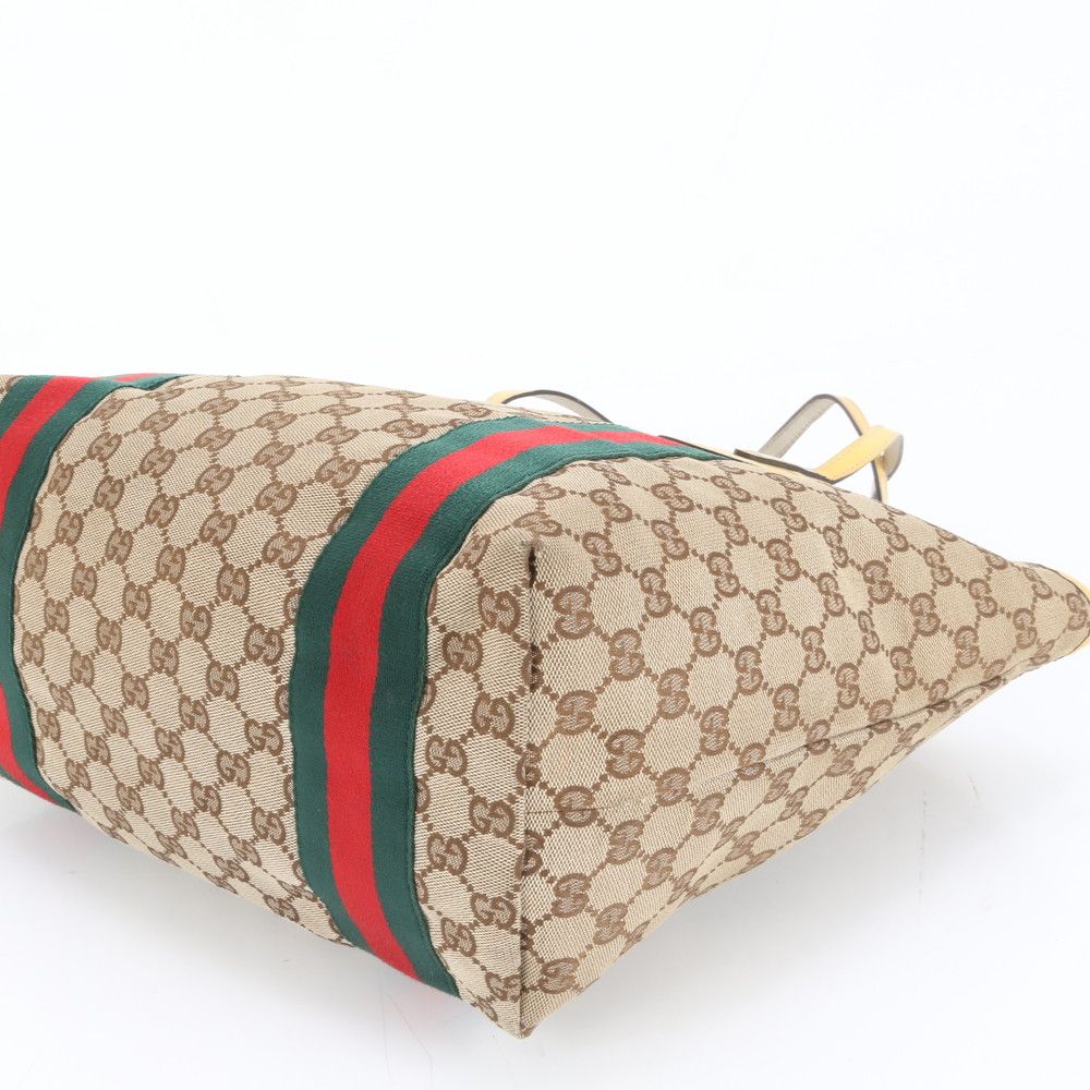【GUCCI】トートバッグ GGキャンバス レザー シェリーライン 肩掛け 美品 グッチ GG キャンバス シェリー ライン ジョリー 211970 レザー