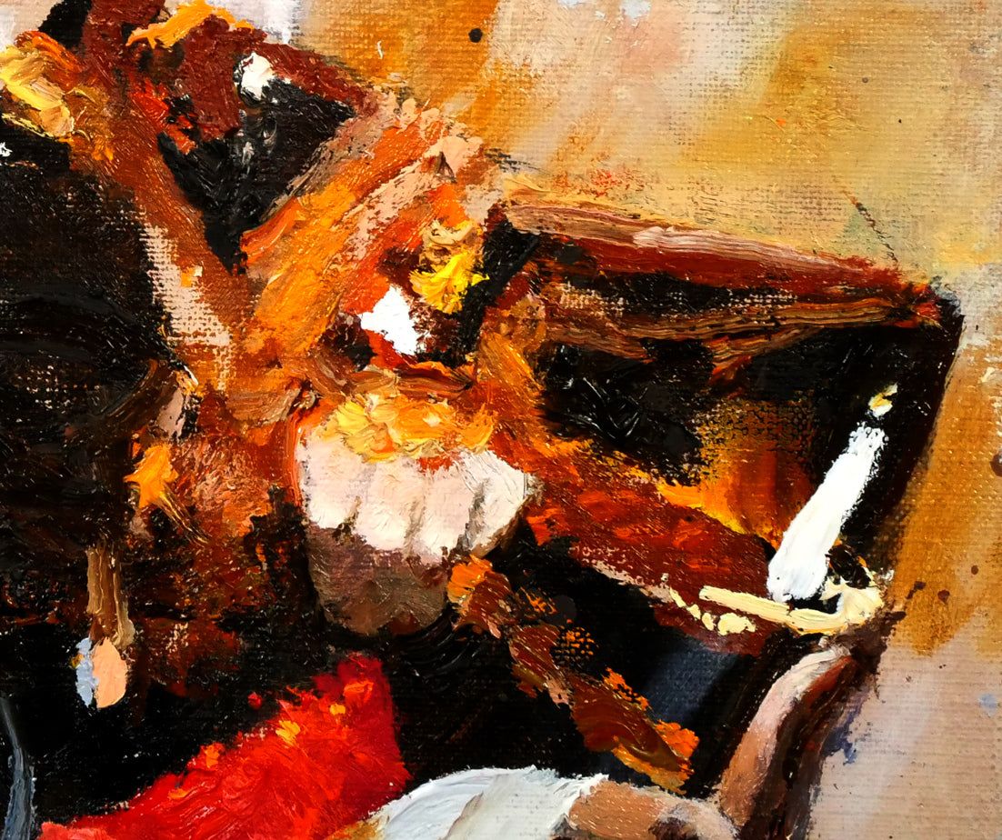 鶴岡 義雄「鼓（舞妓）」油絵・F3号 日本芸術院会員 二科会名誉理事