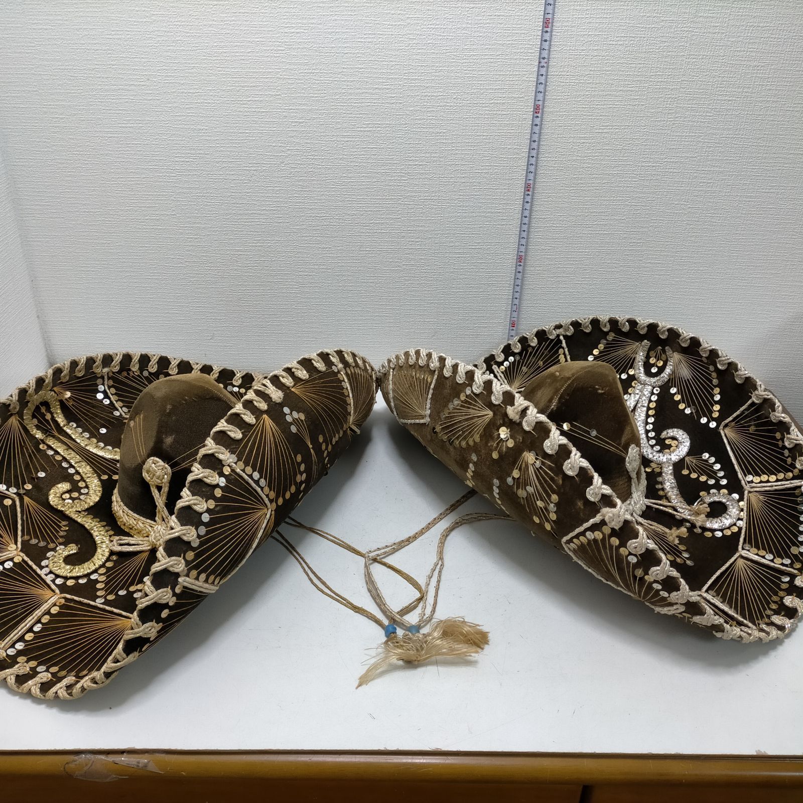 メキシコ ソンブレロ 帽子2個セット 民族衣装 ゴールド・シルバー刺繍