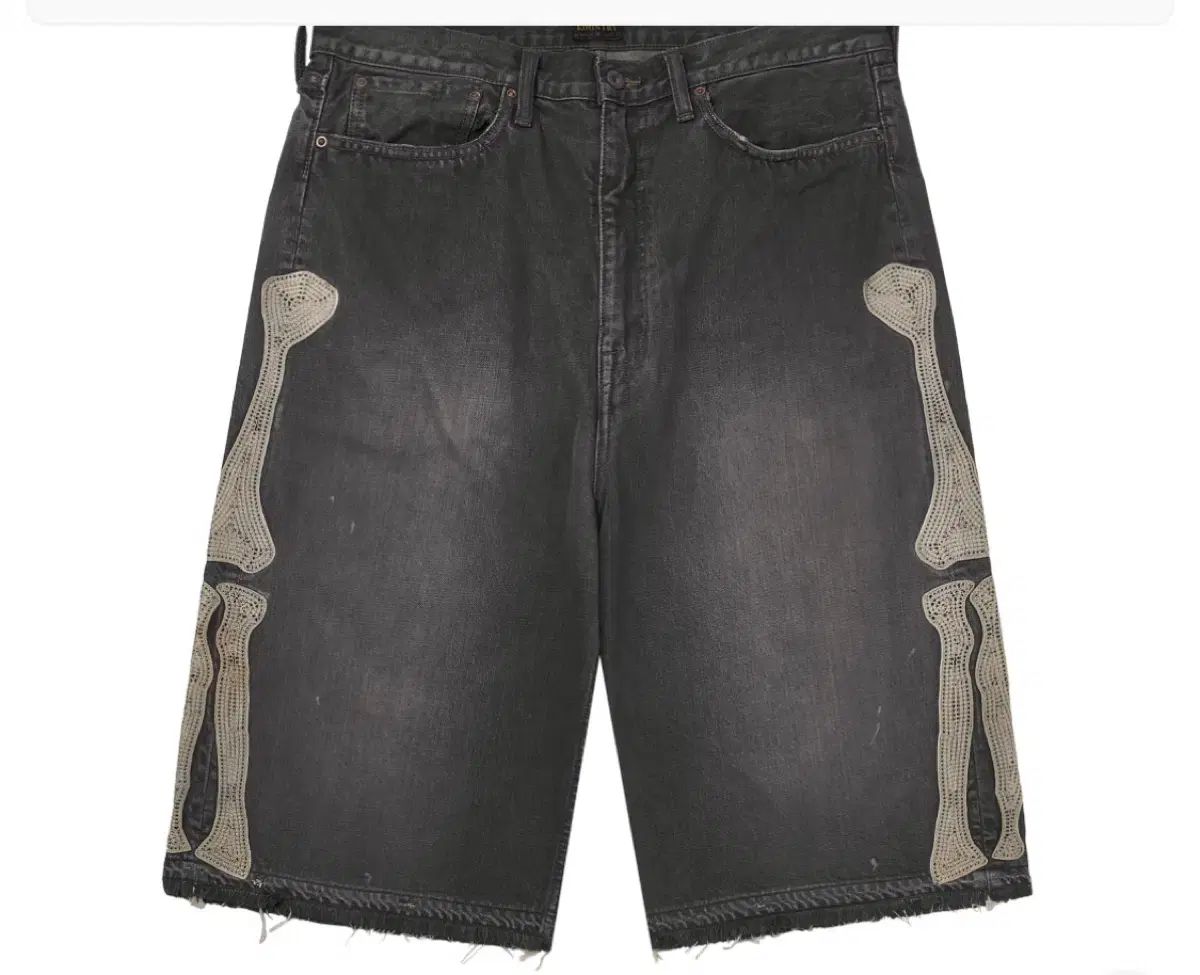 KAPITAL 14オンス デニム 5P ボーン 刺繍 ショート パンツ ブラック