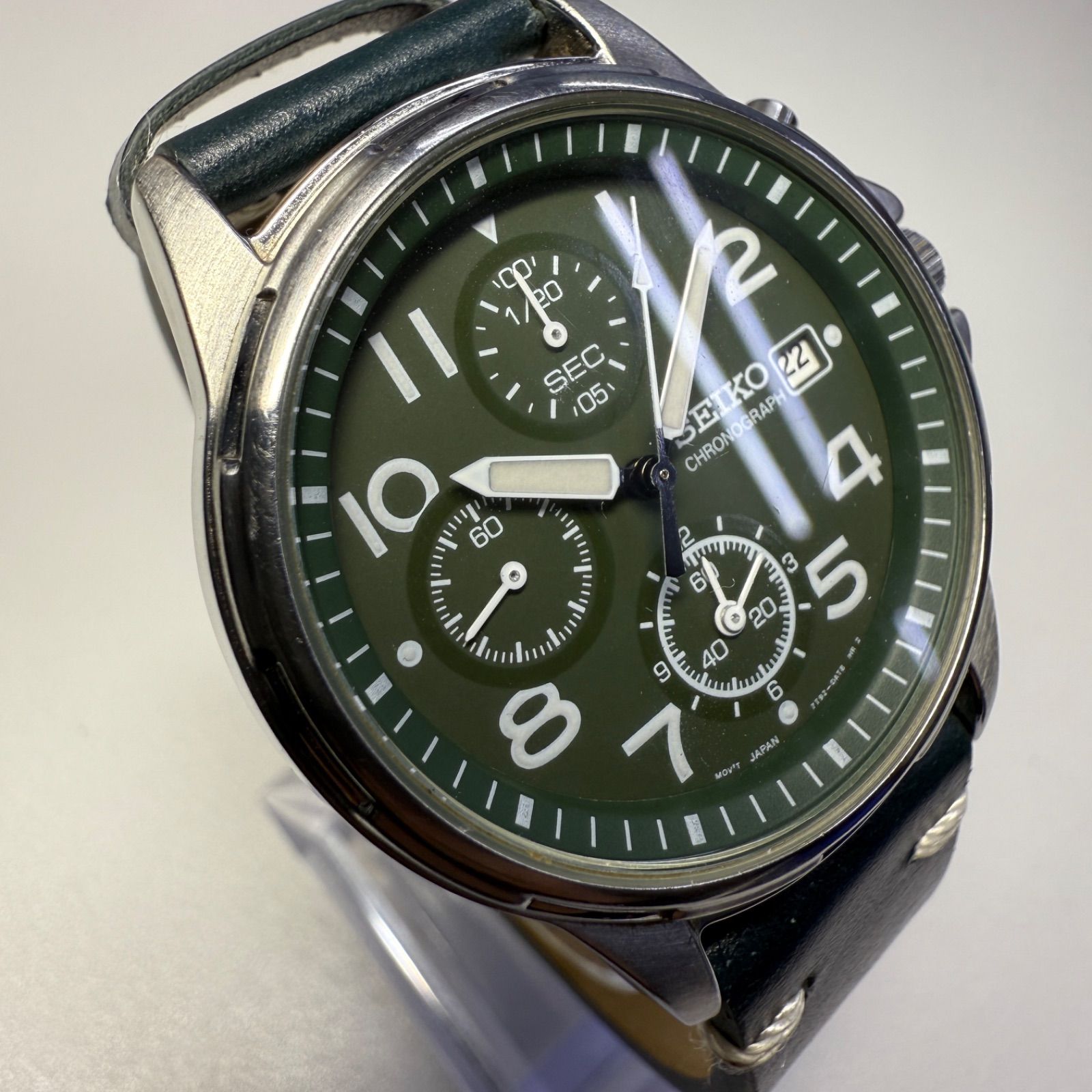 電池交換済み☆SEIKO セイコー☆7T92-0BB0 クロノグラフ カーキ文字盤