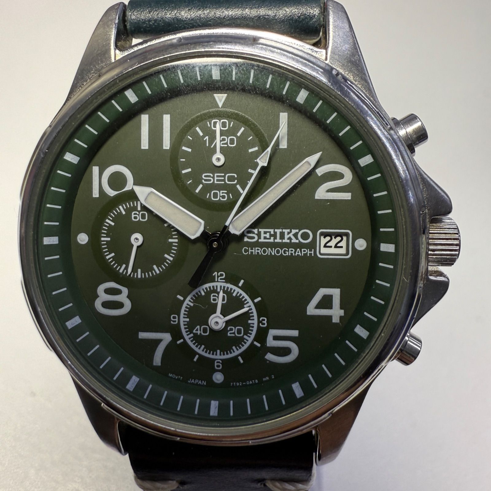 電池交換済み☆SEIKO セイコー☆7T92-0BB0 クロノグラフ カーキ文字盤
