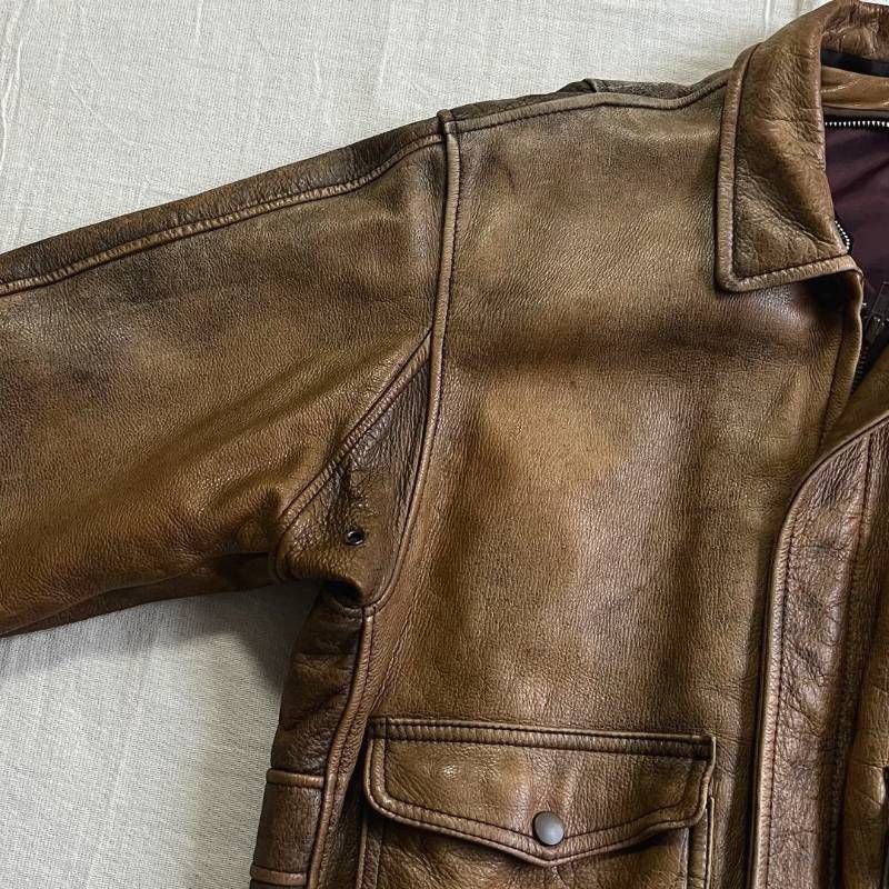 90s vintage リアルブラウンレザー 本牛革 革ジャン A-2 G-1 短丈 襟