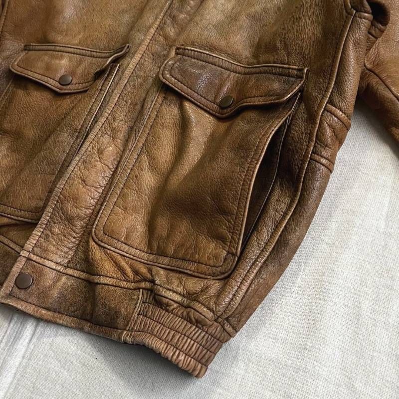 90s vintage リアルブラウンレザー 本牛革 革ジャン A-2 G-1 短丈 襟