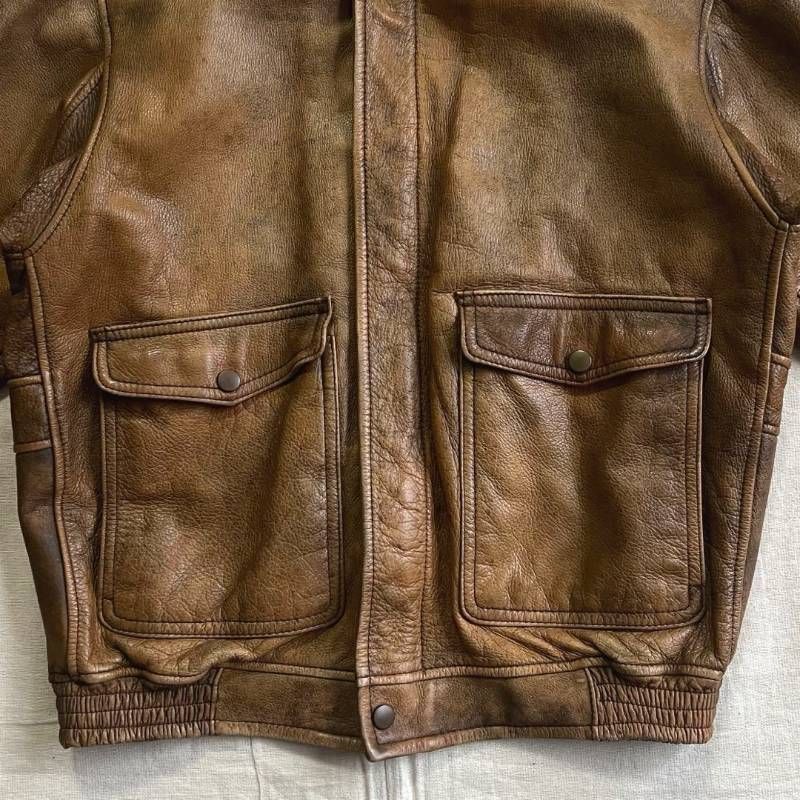 90s vintage リアルブラウンレザー 本牛革 革ジャン A-2 G-1 短丈 襟