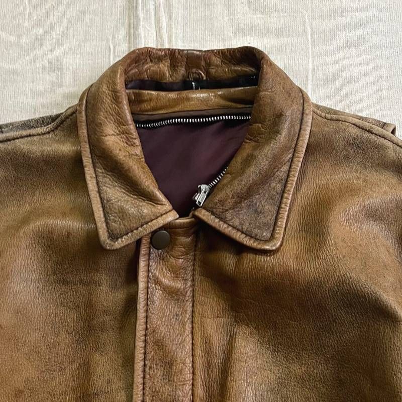 90s vintage リアルブラウンレザー 本牛革 革ジャン A-2 G-1 短丈 襟