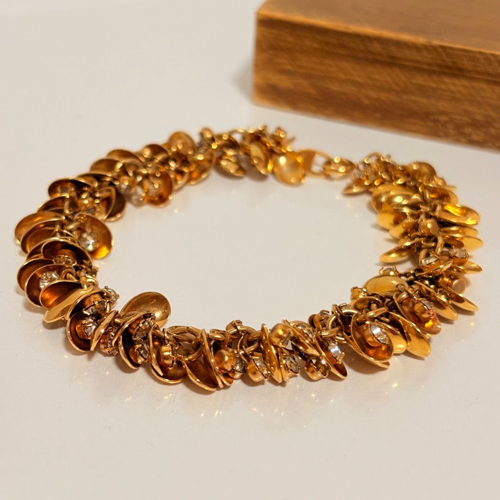 極美品/1960s】Vintage ブレスレット 豪華 ラインストーン ゴールド