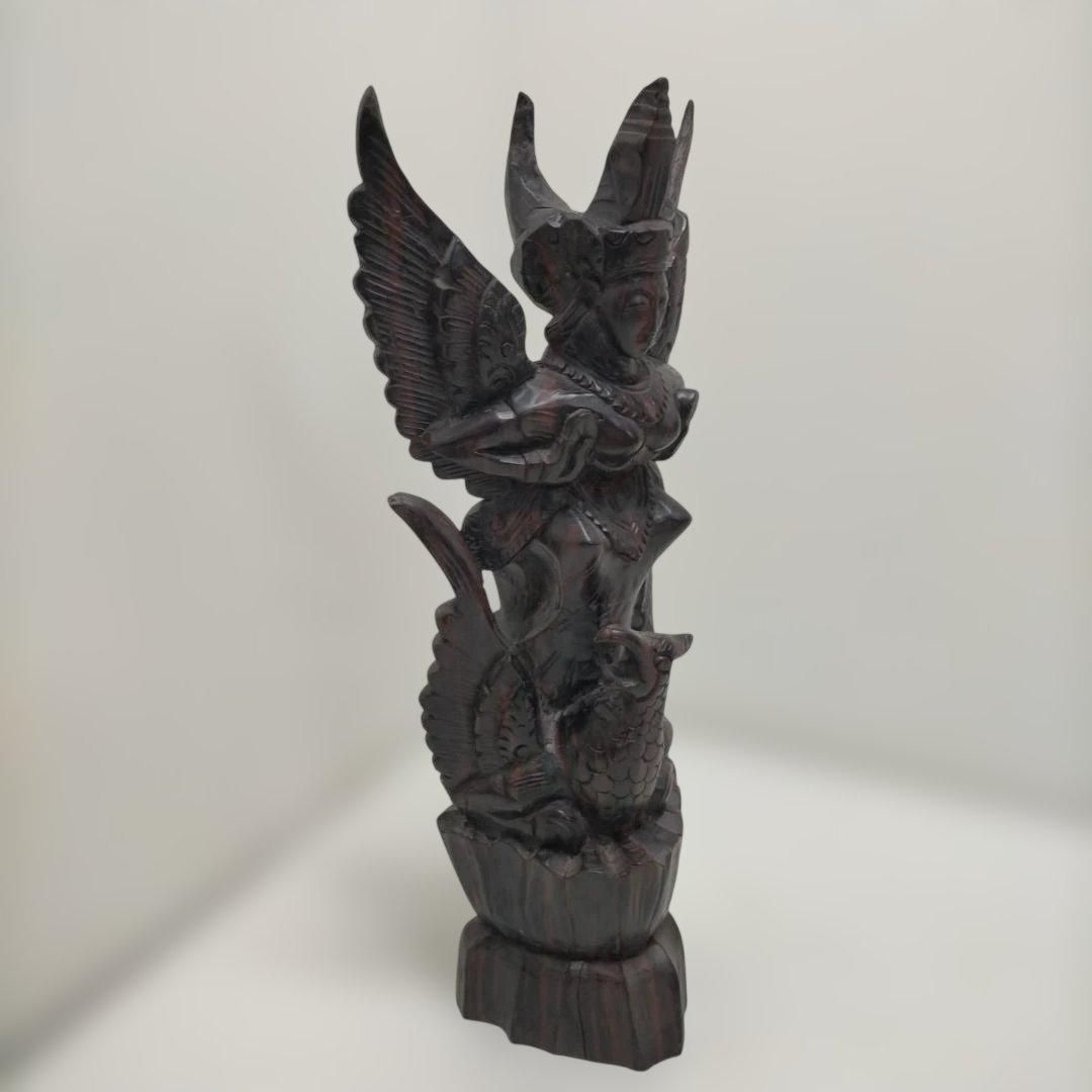木彫り 女神像 翼像 高さ約60cm 彫刻 彫像 ガルーダ風 神像 アジアン雑貨 バリ島風 エスニック インテリア オブジェ 260115 3T