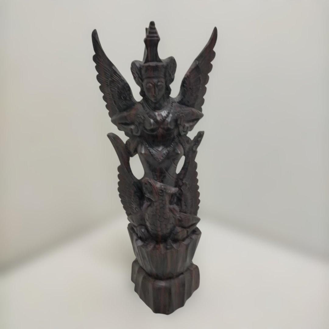  木彫り 女神像 翼像 高さ約60cm 彫刻 彫像 ガルーダ風 神像 アジアン雑貨 バリ島風 エスニック インテリア オブジェ 260115 3T 小物コレクション 置物 インテリア小物