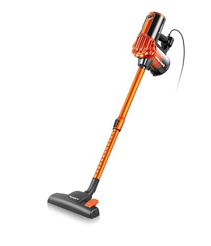 迅速に発送 iwoly 掃除機 V 600 サイクロン W ハイパワー 超強力吸引 コード式 スティッククリーナー HEPAフィルター コード付き コンパクト 静音 超軽量 2 way オレンジ 7 d 558383