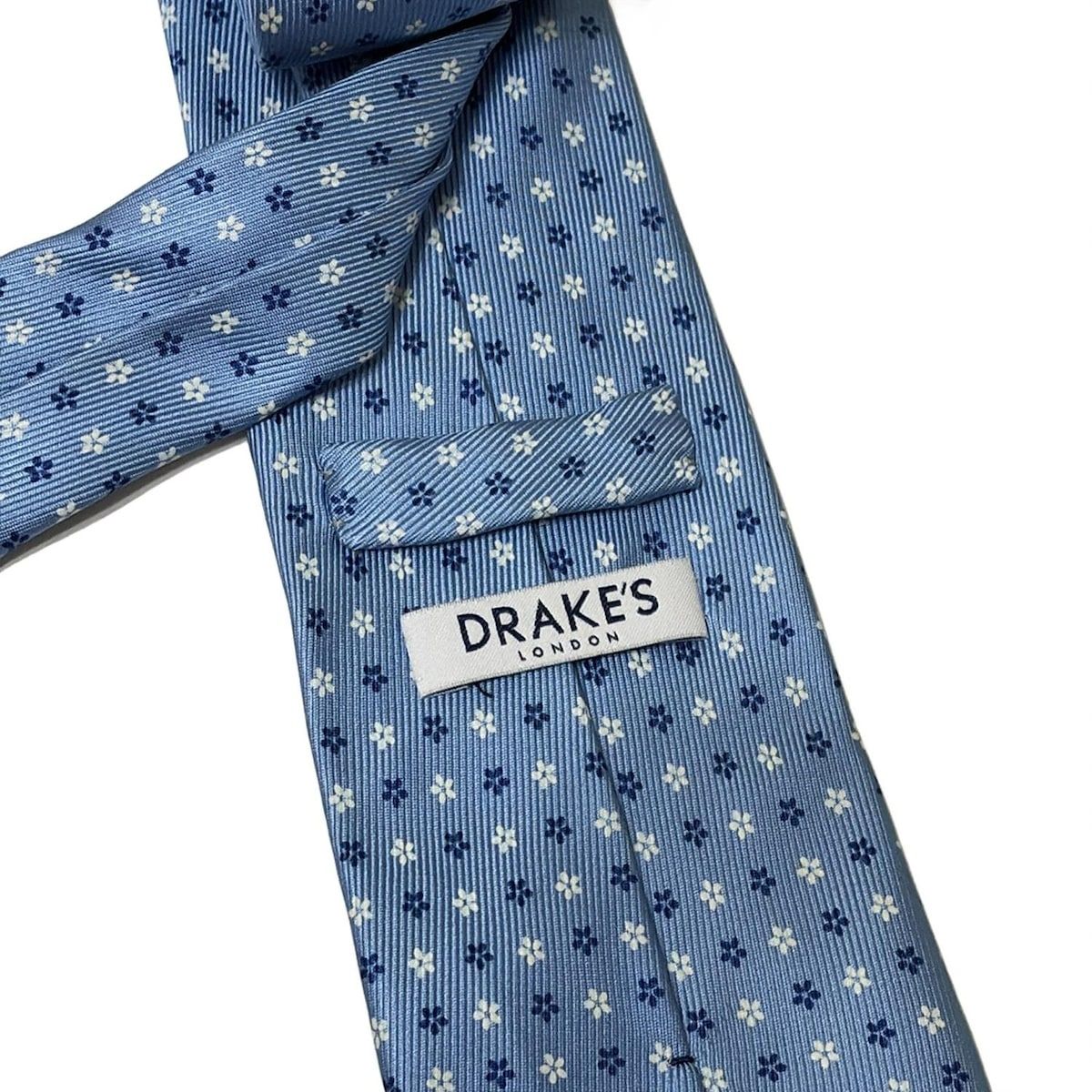 DRAKE'S(ドレイクス) ネクタイ メンズ - ライトブルー×白×ネイビー 花