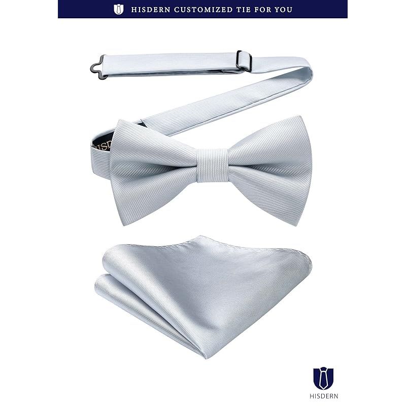 HISDERN] シルバー 蝶ネクタイ 結婚式 メンズ 無地 大人 ワンタッチ