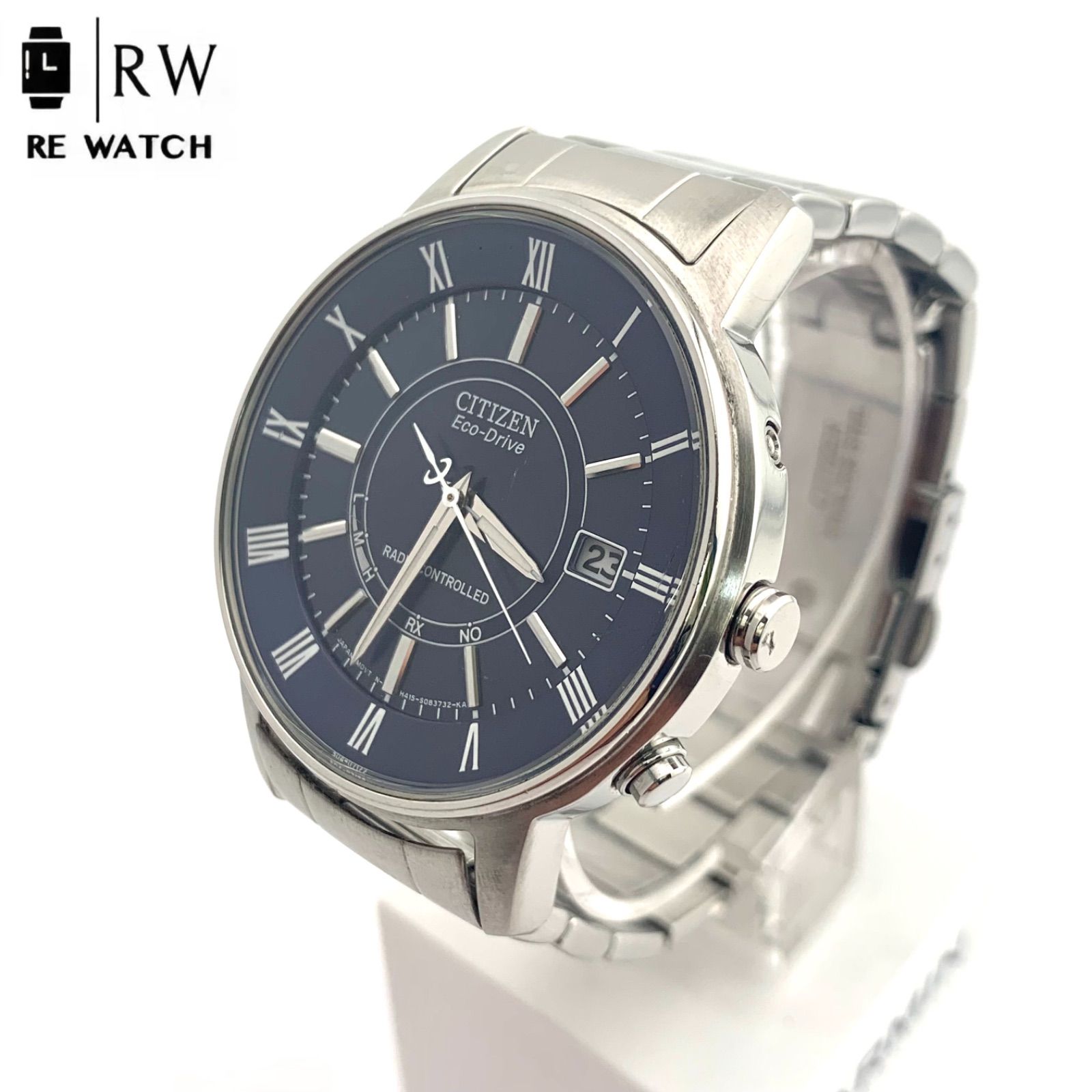 中古】CITIZEN Eco-Drive H415 電波時計 ネイビー 腕周り 約 14.6cm 