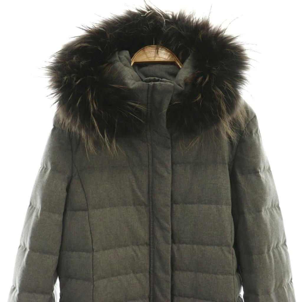 インディヴィ INDIVI ダウンコート アウター ラクーンファー 40 グレー