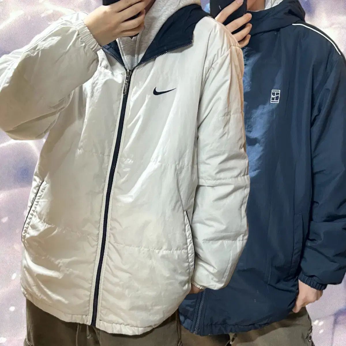 00s NIKE リバーシブル 양면 WHO ダウン アウター 白, ネイビー 100 L 