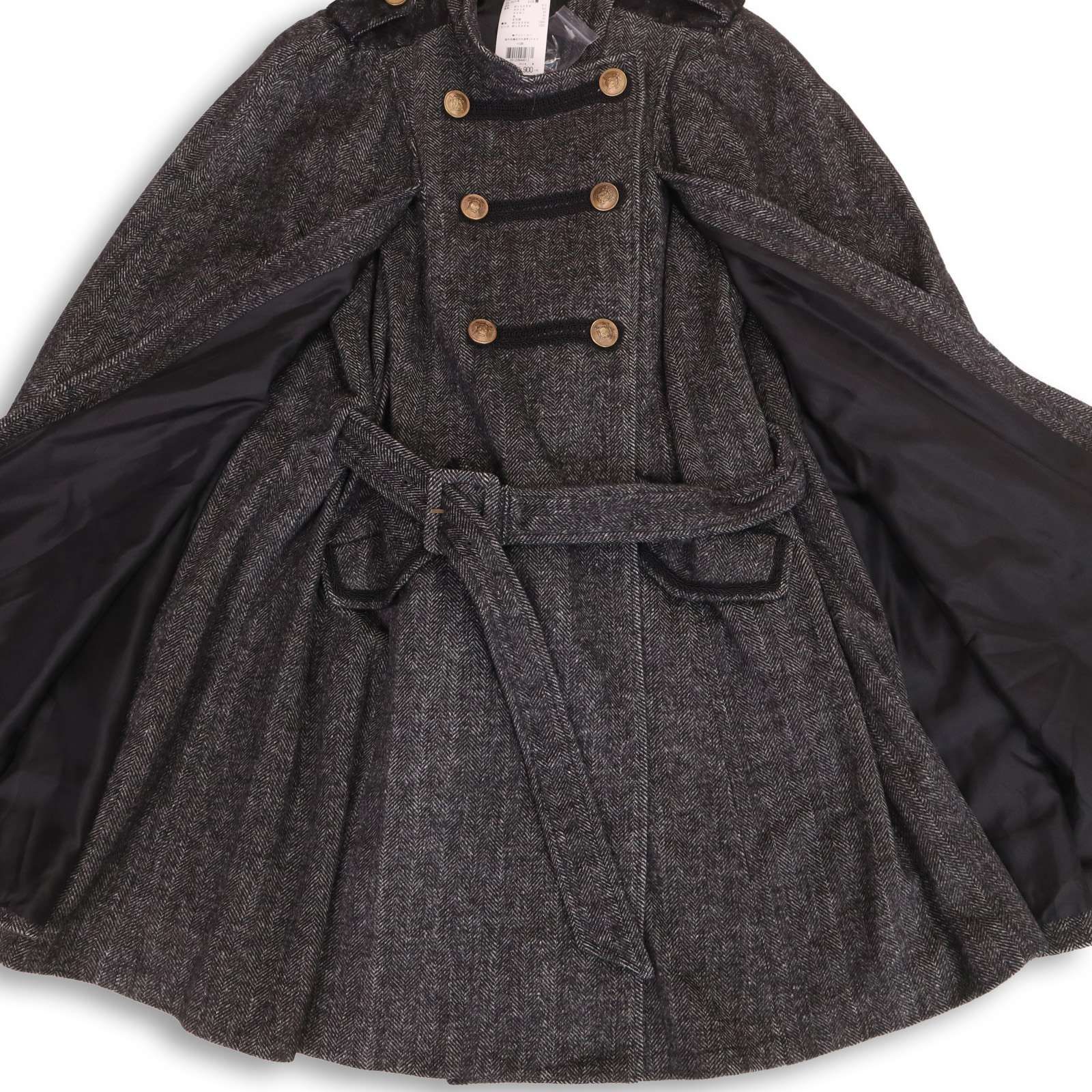 【試着のみ】アクシーズファム ナポレオン マント風コート ヘリンボーン グレーM 新品 未使用】 axes femme アクシーズファム ウール混 ヘリンボーン