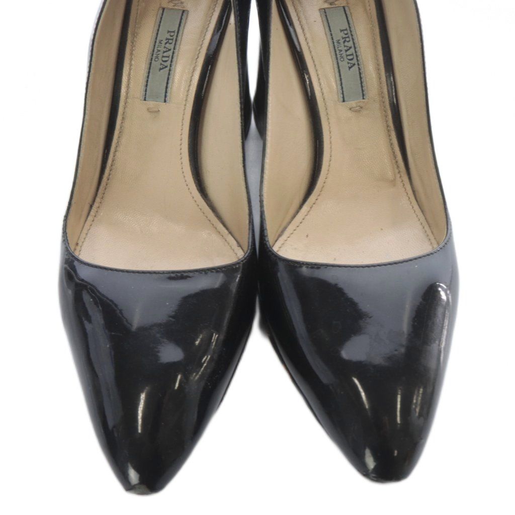 プラダ PRADA パンプス チャンキーヒール エナメル 36.5 黒 - メルカリ