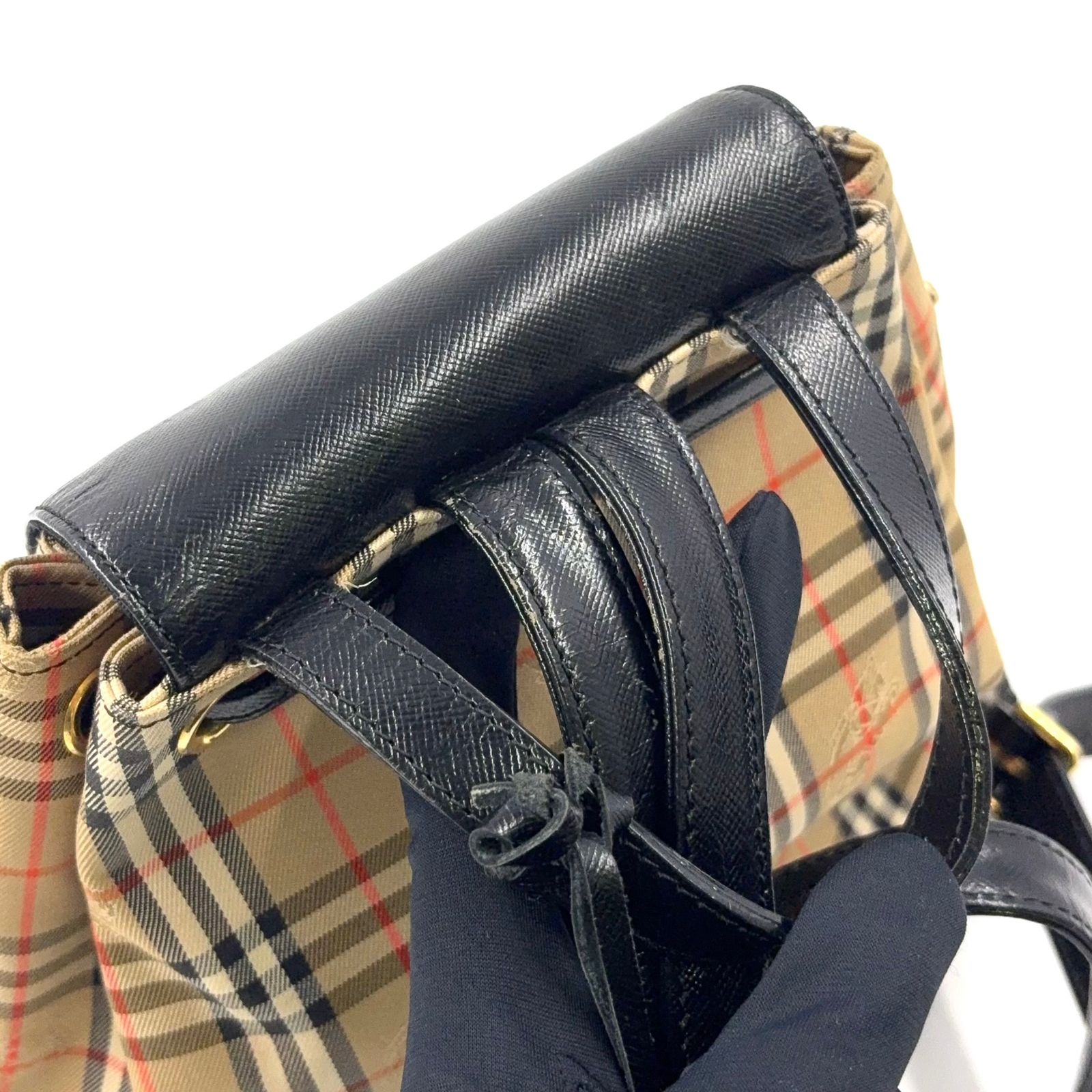 BURBERRY ノバチェック シャドーホース レザー×キャンバス ブラウン