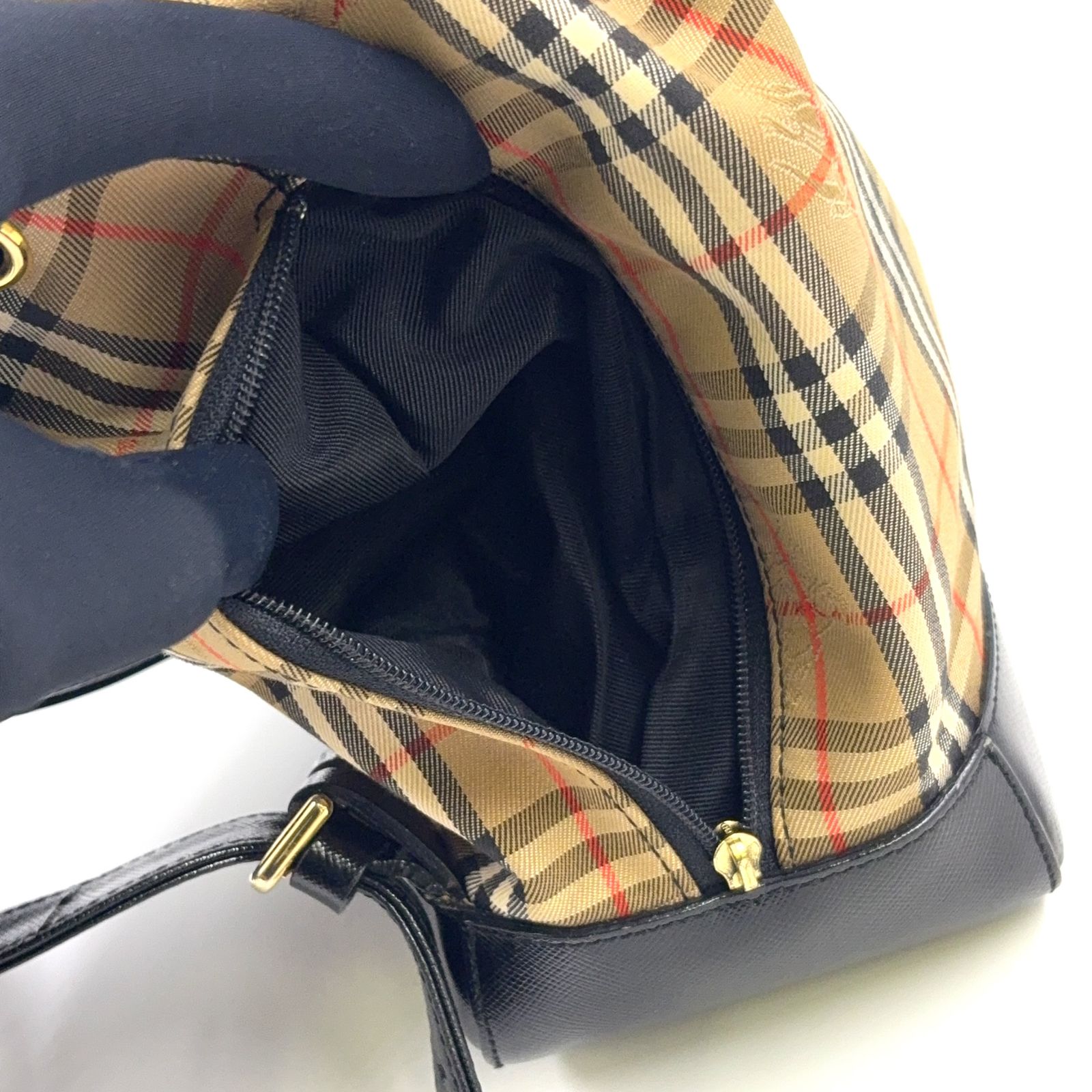 BURBERRY ーノバチェック シャドーホース　レザーリュック バック BURBERRY ノバチェック シャドーホース レザー×キャンバス ブラウン
