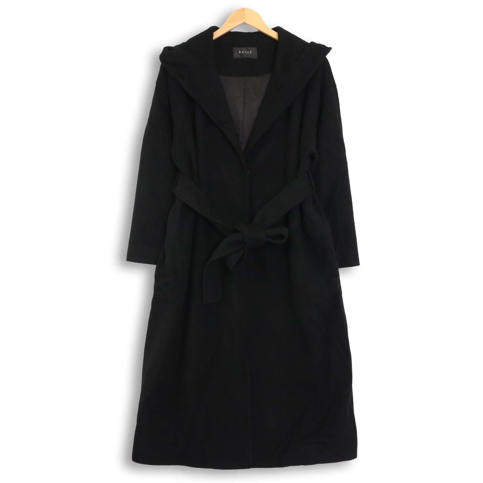 ケティ ウール フーデットコート 2 ロングコート 黒 ブラック DMW KETTY ケティ 秋冬 ウール☆ フーディー ロング コート Sz.2