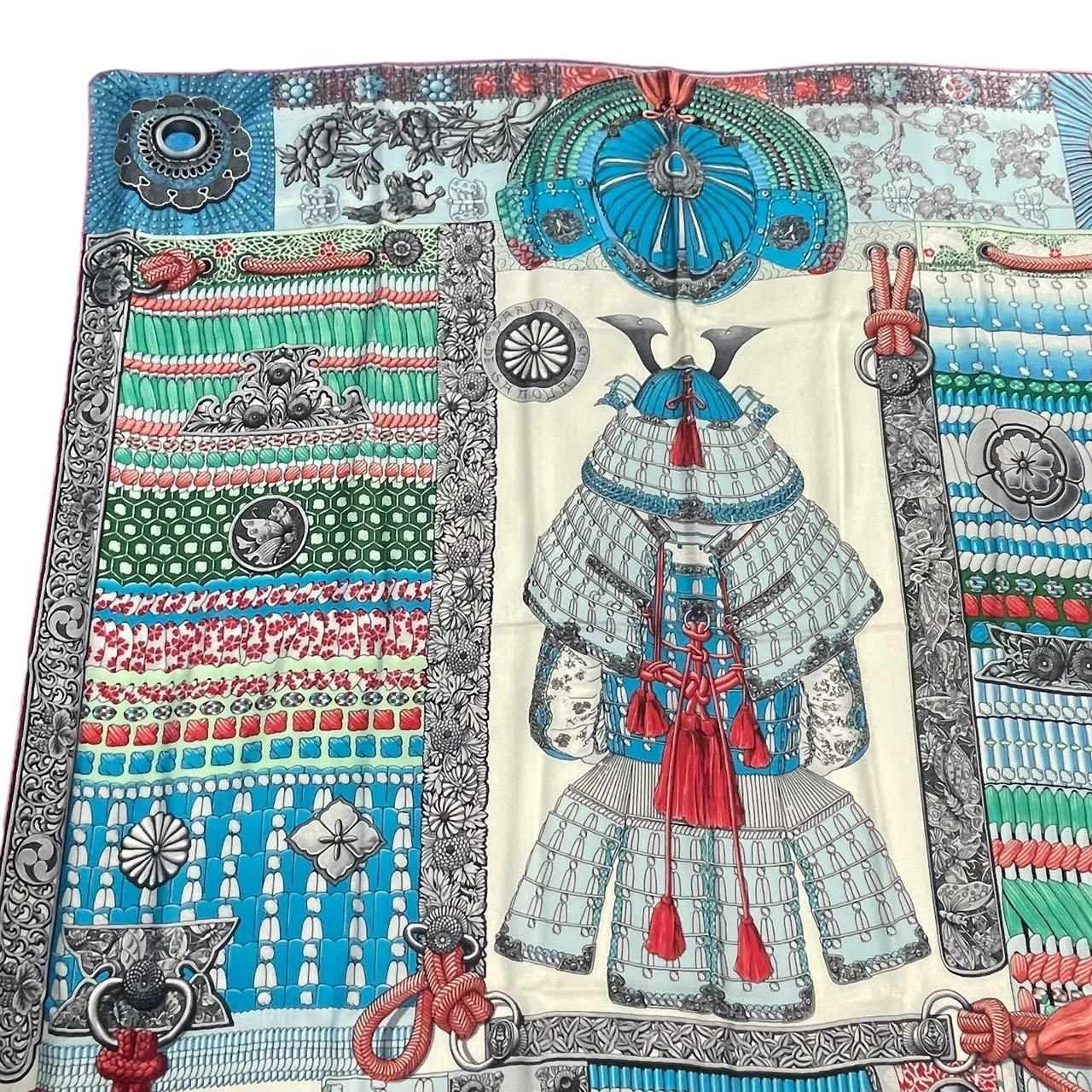 新品同様 HERMES エルメス スカーフ カシミヤ カレ140 侍の鎧兜 