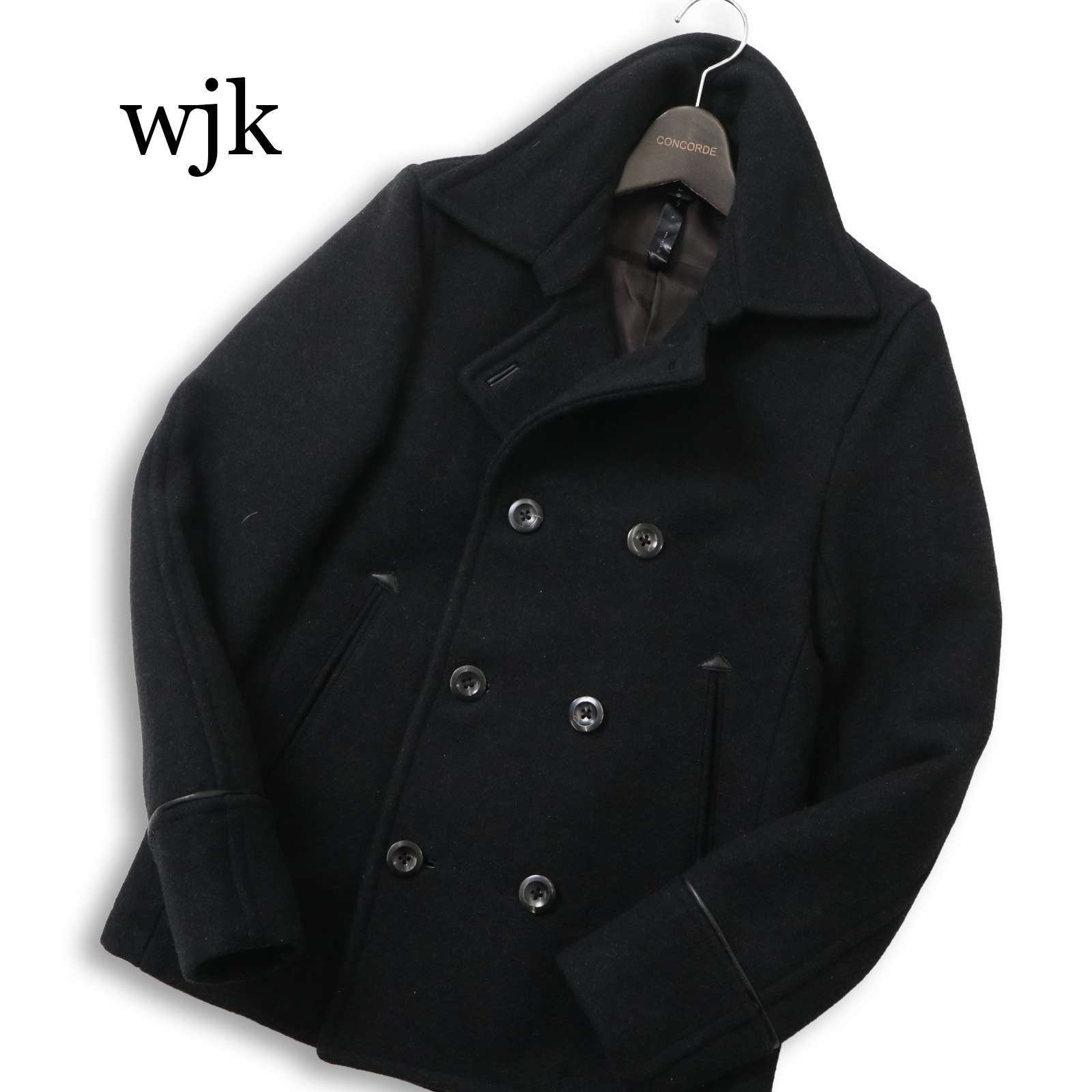 wjk ダブルジェイケイ 秋冬 メルトン ウール100％☆ 牛革使い Pコート