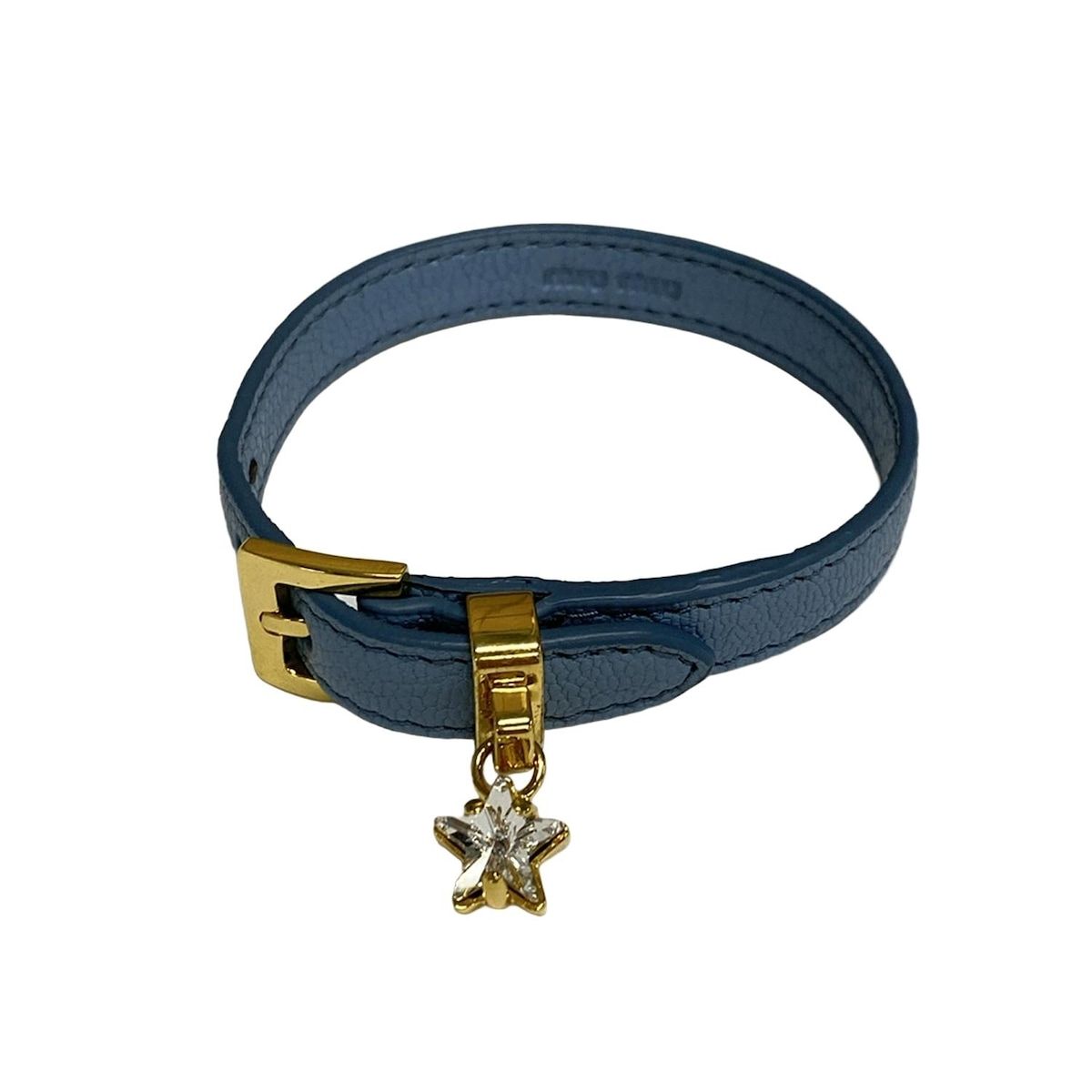 miumiu(ミュウミュウ) ブレスレット美品 - レザー ブルー×ゴールド