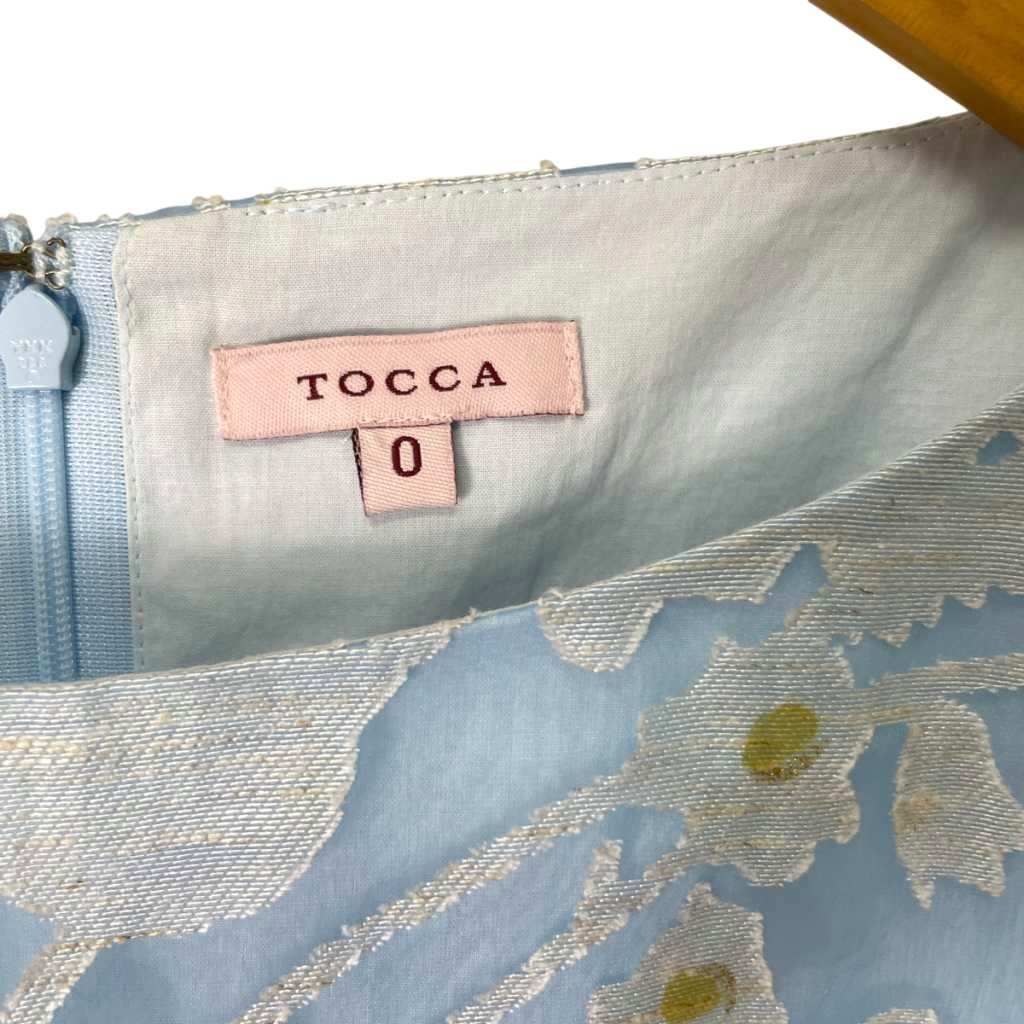 トッカ TOCCA 花柄 ノースリーブワンピース ひざ丈 0 ブルー □GY43