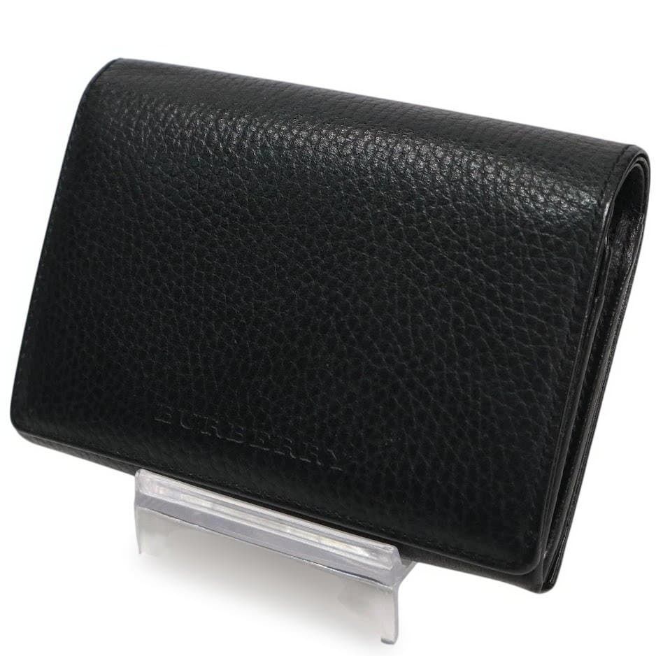 BURBERRY バーバリー レザー 折り長財布 黒 ノバチェック ロゴ型押し