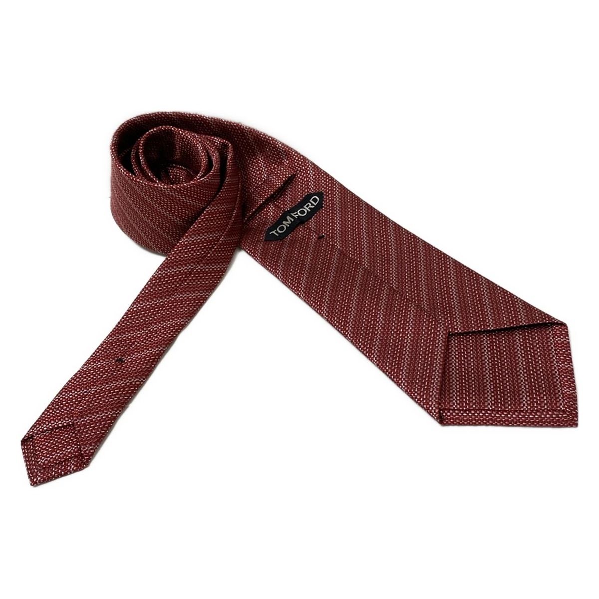 ✨激レア✨【極美品】TOM FORD ネクタイ　ニットタイ　ボルドー TOM FORD(トムフォード) ネクタイ メンズ美品 - レッド×白×ボルドー
