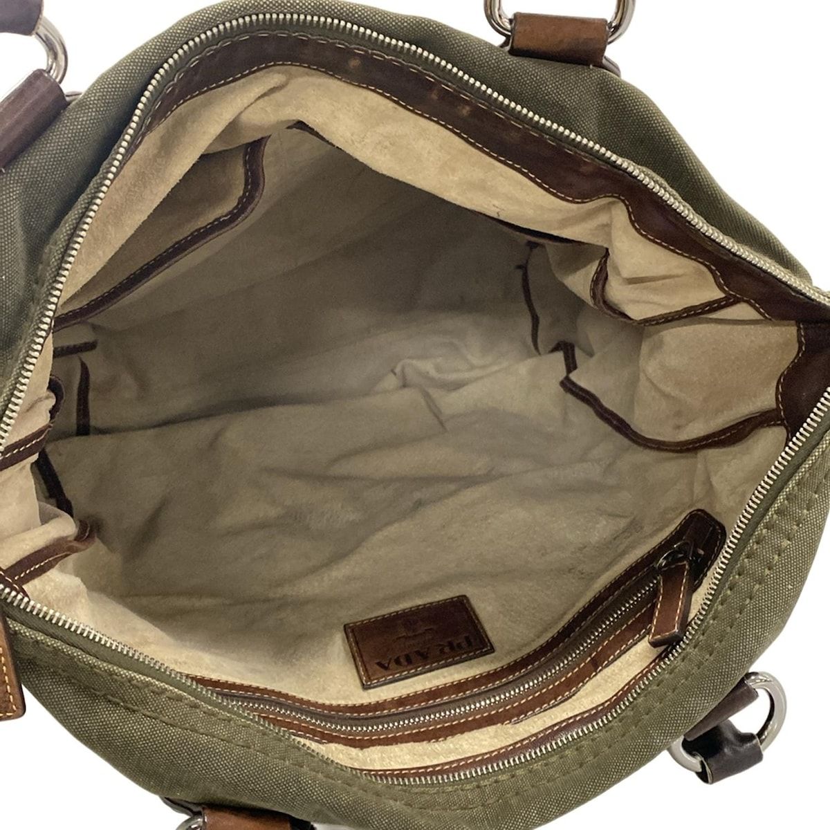 PRADA(プラダ) ハンドバッグ - カーキ×ダークブラウン 革タグ レザー