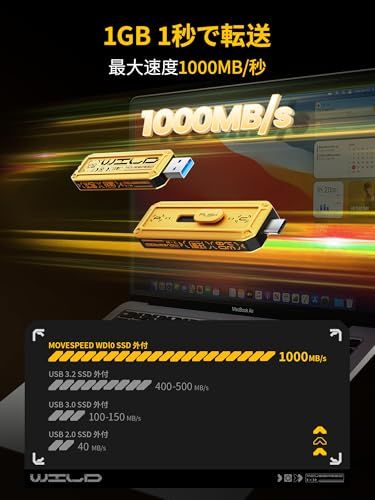 MOVE SPEED SSD 外付け スティック型 最大読込速度1000 MB|秒 USB 3.2 Gen 2 Type-C対応 USBメモリ 金属筐体 Win|MacBook PS 5 iPhone 15シリーズ対応 小型 ポータブルssd フラッシュド