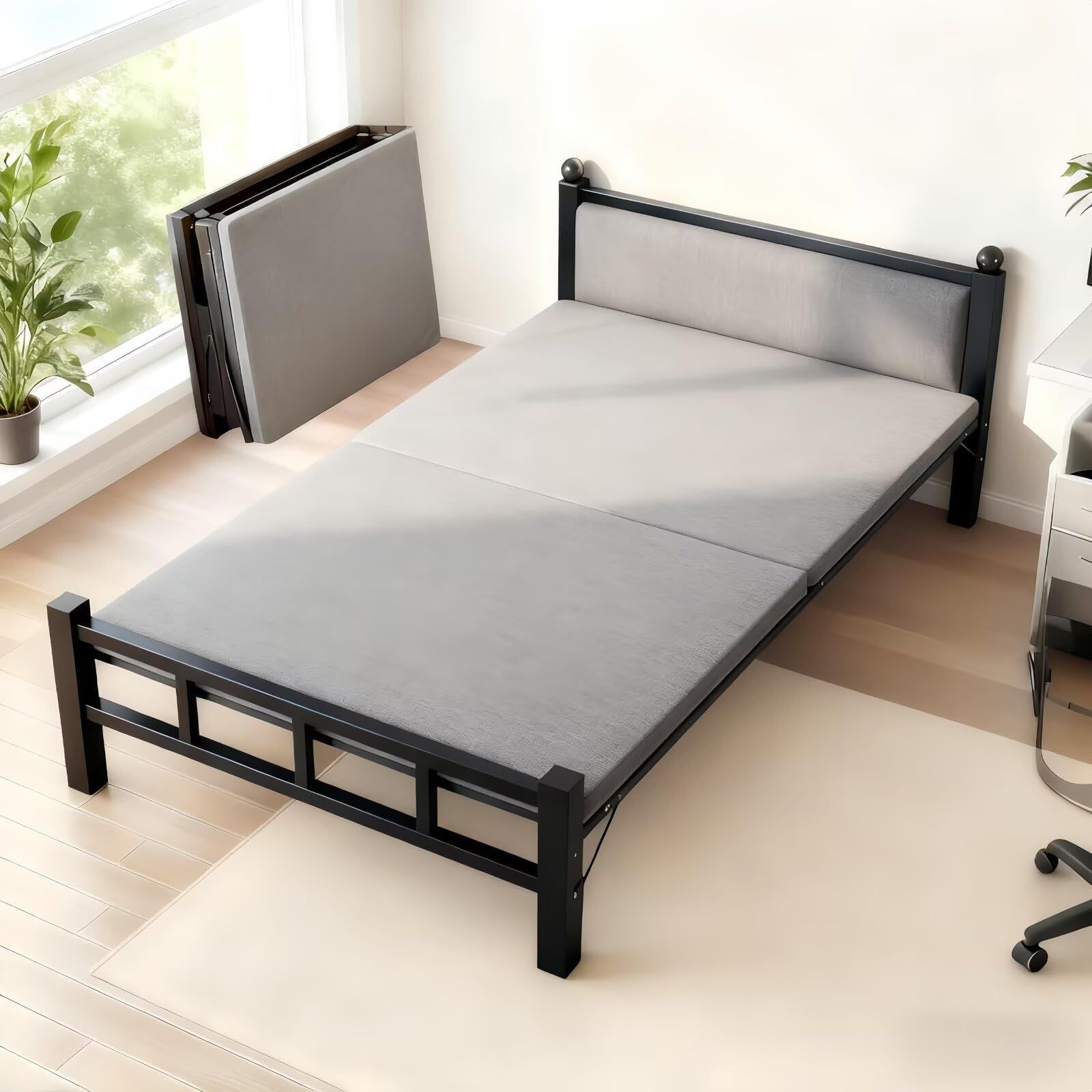 折り畳みベッド スチールフレーム 一人暮らし 激安　寝室　家具 ベッドフレーム シングル 幅70cm 折り畳みベッド 完成品 スチールベッド 組