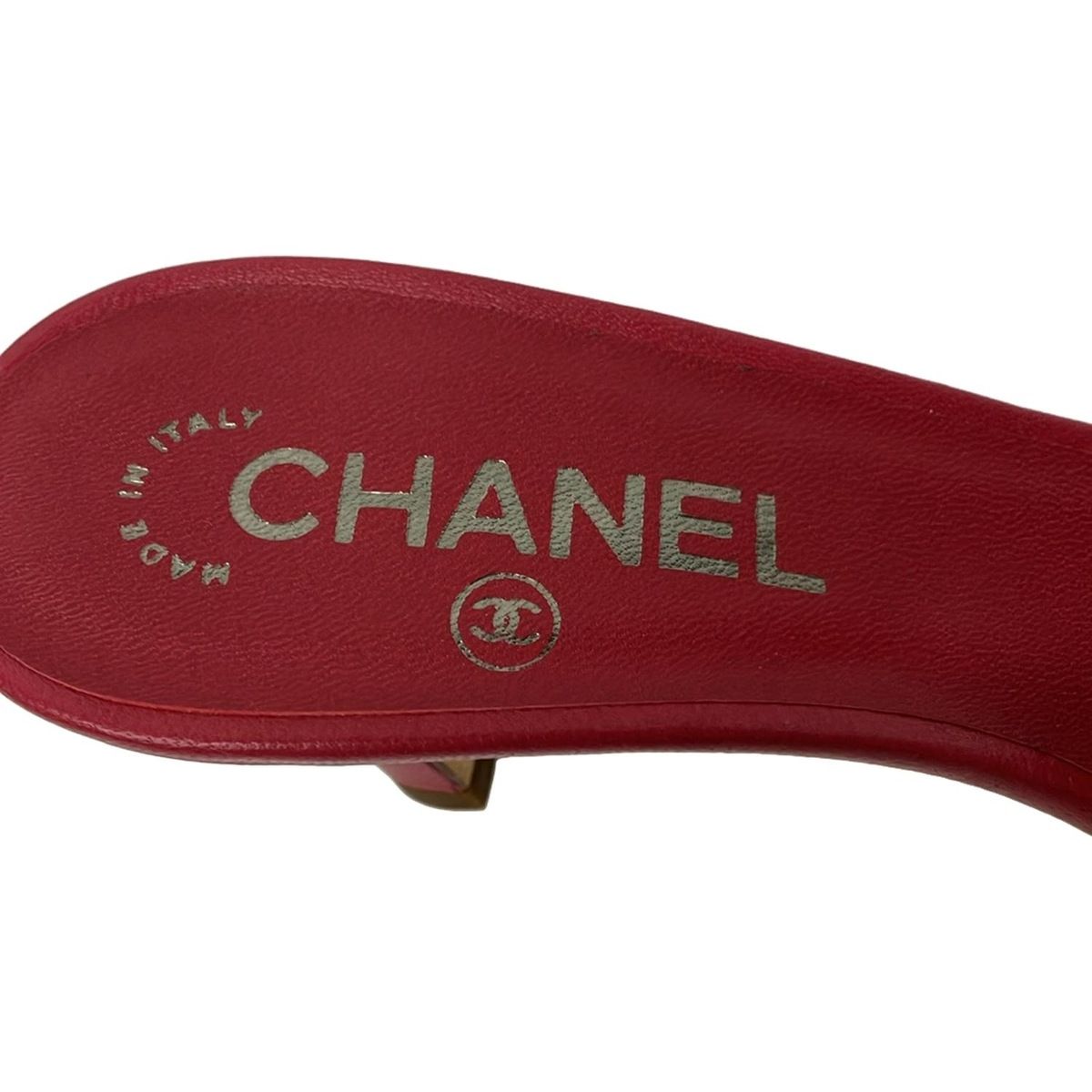 シャネル ベビーピンク リボン サンダル ミュール37 CHANEL(シャネル) ミュール 37 レディース - ピンク 型押し加工/リボン