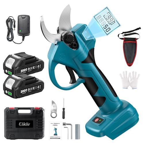 迅速に発送 2025最新改良 Elikliv 充電式剪定ばさみ 電動剪定バサミ 電動ハサミ 切断直径30 mm 高枝切りの延長ポールと接続 LEDディスプレイ搭載 ブラシレスモーター採用 2000 mAh大容量バッテリ―付き 軽量 ポ 1 d 565 c 13
