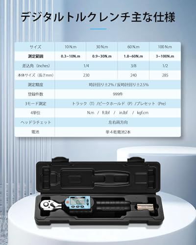  迅速に発送 GOYOJO デジタルトルクレンチ 高精度 トルクレンチ 耐久性 3モード 4単位 多用途 1|2インチドライブ 記録999 件 自動車整備 タイヤ交換 オートバイ 自転車 家電製品 DIY 日本語説明書付き 測定範囲3~100 4 afbdb 5 d その他 キッチン 食器