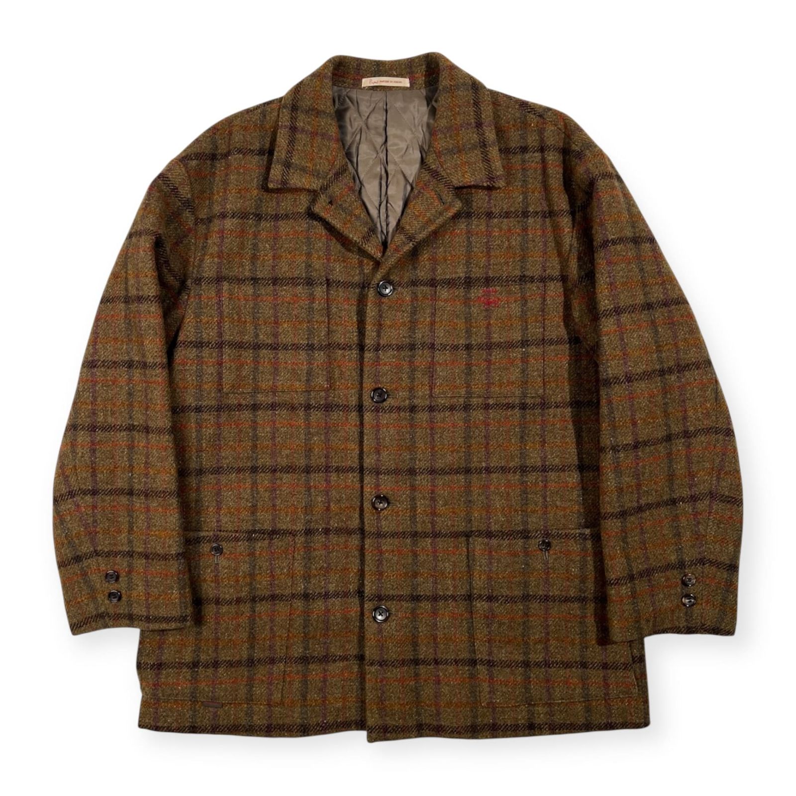 Papas パパス Harris Tweed ハリスツイード チェック ツイードウール ハンティング ジャケット コート サイズ M Papas パパス Harris Tweed ハリスツイード チェック ツイードウール