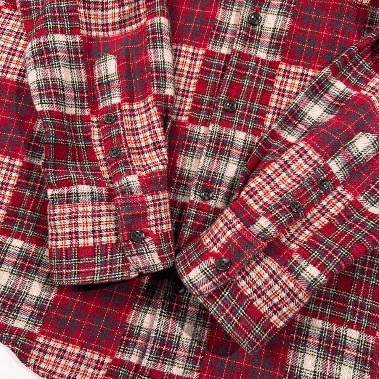 Papas パパス パッチワーク風 チェック柄 長袖 ネルシャツ サイズ 50 L /レッド系 メンズ Papas パパス パッチワーク風 チェック柄 長袖 ネルシャツ
