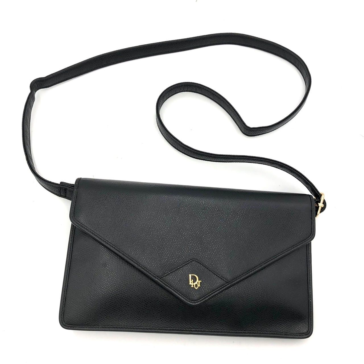 ディオール ショルダーバッグ 2way クラッチ レザー 黒 ロゴ金具