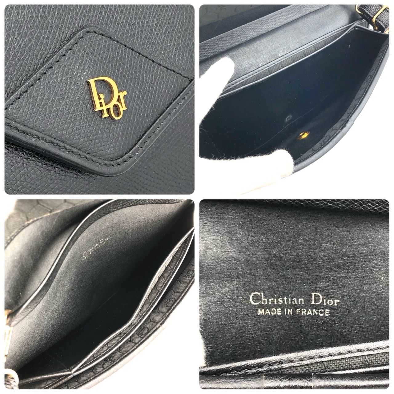 ディオール ショルダーバッグ 2way クラッチ レザー 黒 ロゴ金具