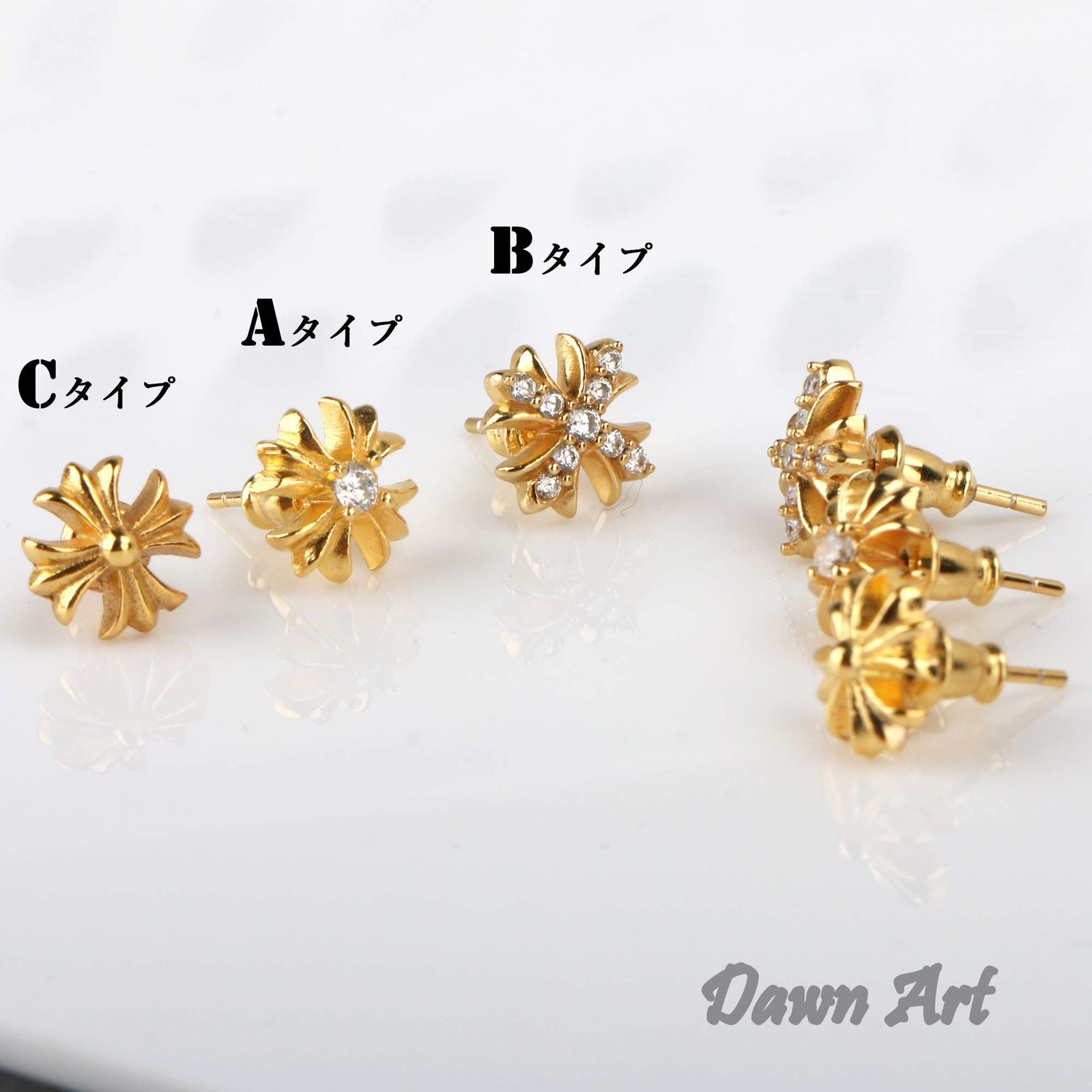 SILVER925ｘ22kgp加工 ゴールド 金色 クロスピアス 十字架ピアス Dawn Art (ドーンアート) SILVER925x22kgp加工 ゴールド 金色 クロス