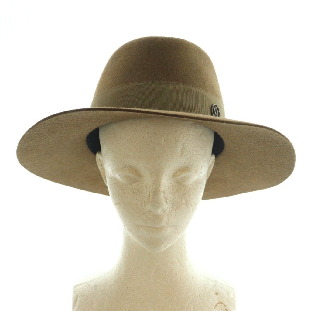 メゾンミッシェル MAISON MICHEL 帽子 フェルトハット リボン M 茶 /MI