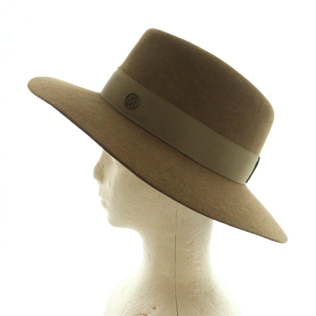 メゾンミッシェル MAISON MICHEL 帽子 フェルトハット リボン M 茶 /MI