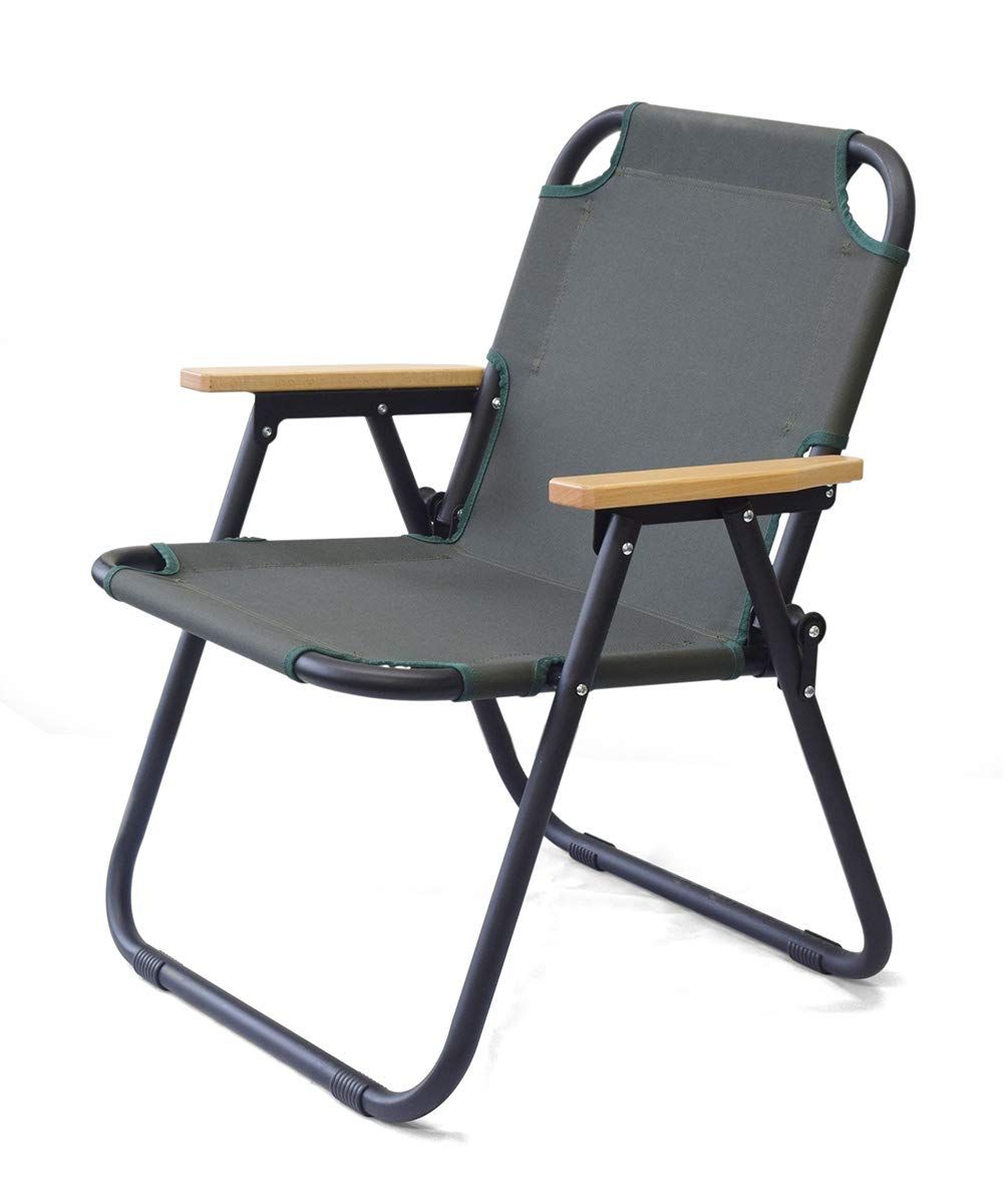 アントレックス アウトドア チェア アルミ 耐荷重 120 kg 脚キャップ 家 室内 折りたたみ 背もたれ ひじ掛け 簡易 キャンプ シート 釣り カーキ W 62 D 5 H 73 cm