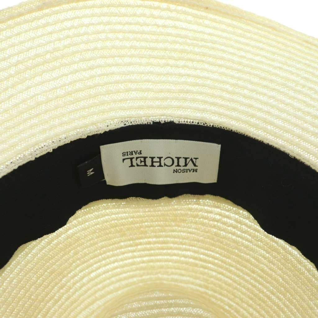 メゾンミッシェル MAISON MICHEL 帽子 ストローハット リボン M