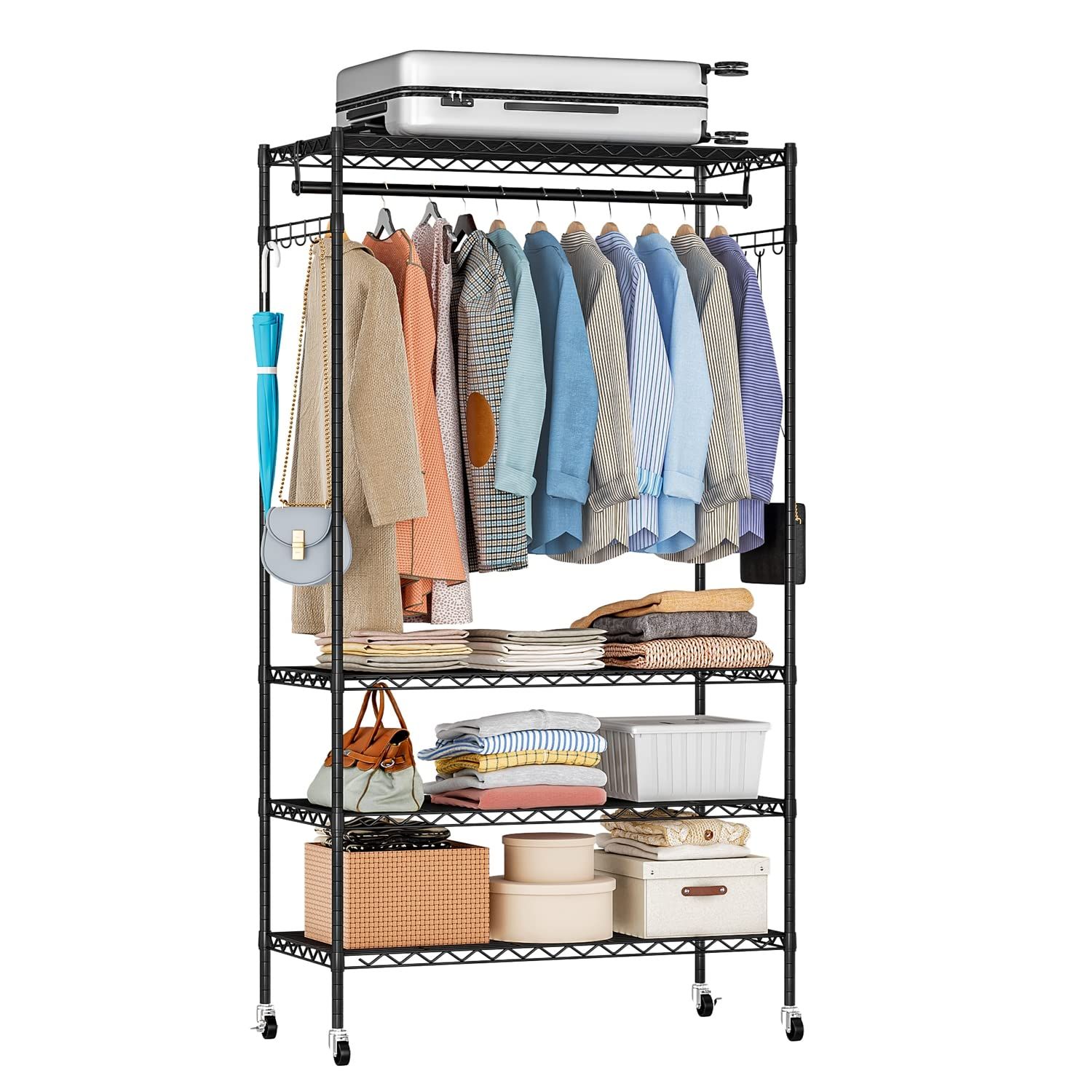  Fainyearn メタルラック ワードローブ ハンガーラック スチールラック 洋服掛け 衣類収納用 メタル製ラック 高さ調節 棚3段 90 cm×奥行45 cm×高さ180 cm その他 DVD