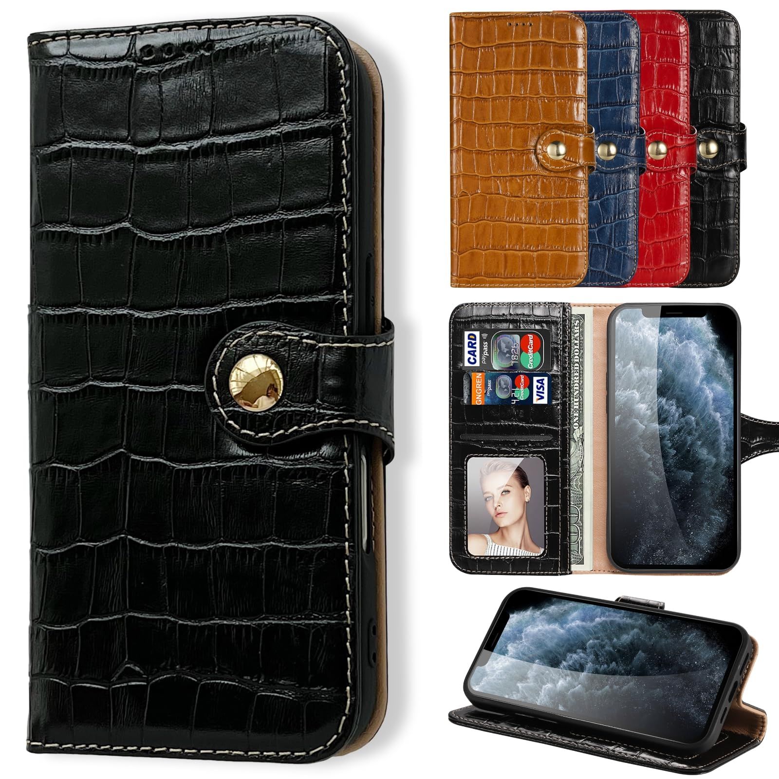 限定】 日本レリア iPhone 15 Pro 本革 手帳型 ケース クロコダイル