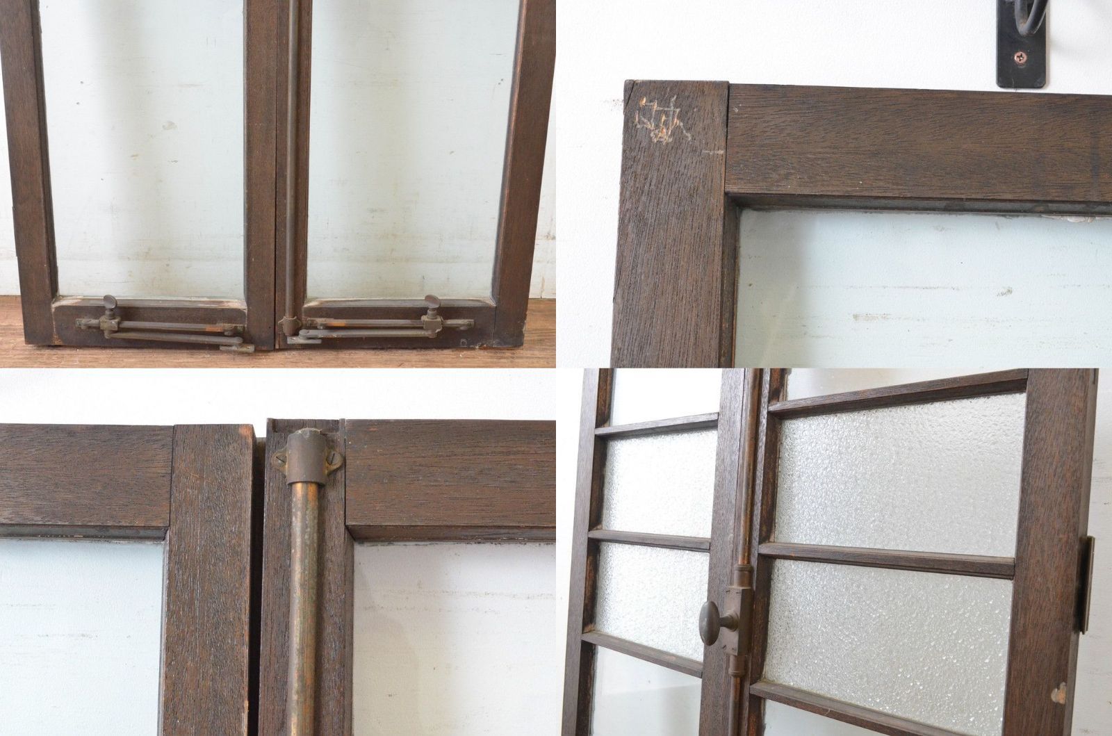  現状販売 両開き窓 1対 と明り取りのセット アンティーク建具 大正ロマン 洋館 グレモン錠付き 4～7営業日前後で発送 修理加工希望の方3ヶ月程で発送 R-065361 ドア 扉 板戸 障子 住宅設備