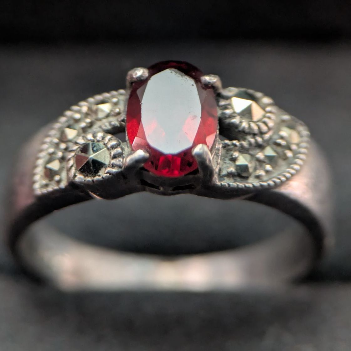 レッドストーン マーカサイト シルバー925 リング 12.9号 スターリング