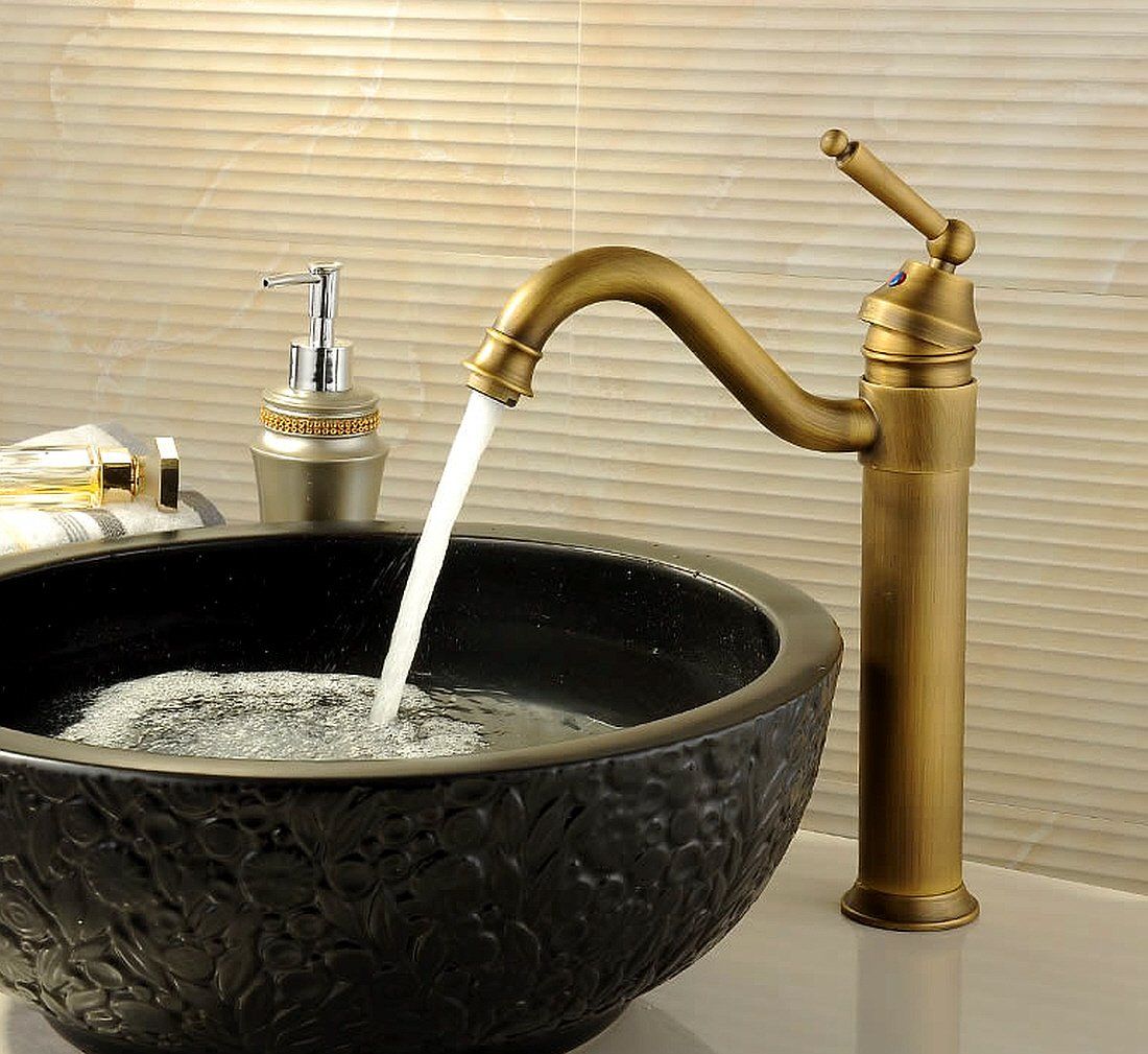 Life System ライフシステム 洗面用 アンティーク 混合水栓 蛇口 シングルレバー レトロ 洗面台 ロング水栓 手洗い鉢 トール水栓 手洗いボウル SK 55